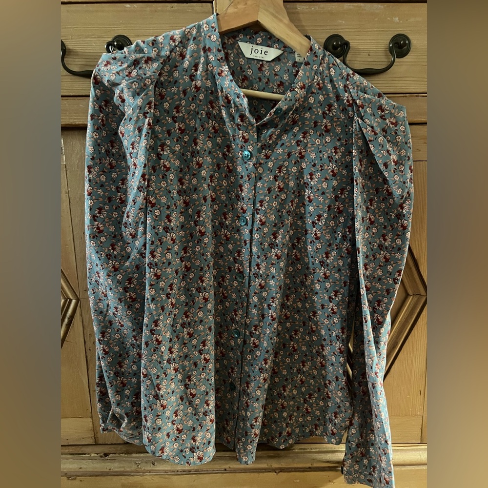 Joie Womens Blue Floral Print Long Sleeves Pintuck Button Up Blouse